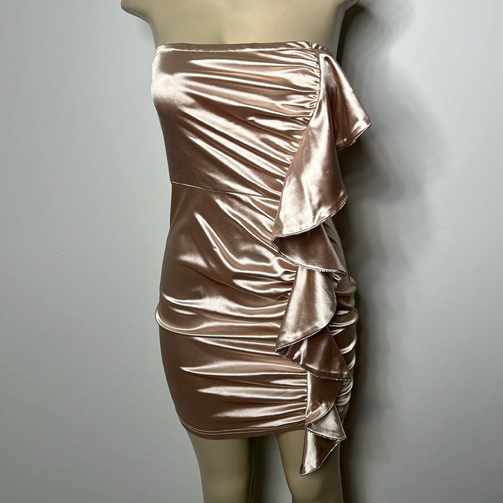 SBetro medium gold satin mini dress